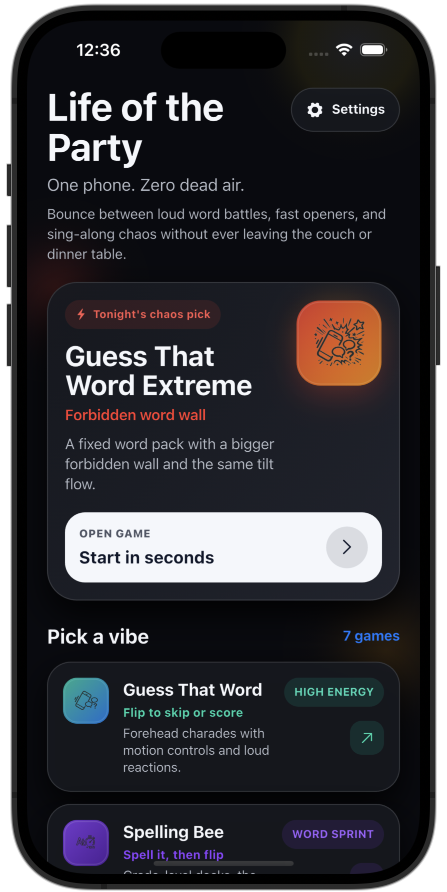 Life of the Party home screen screenshot